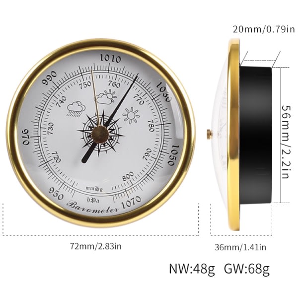 IC 72mm vægmontering barometer Guld Disk vejrstation Guld og hvid