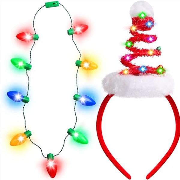 Christmas Lighted Halsband og Tomteluva Pannband Set, Jul Kostym Accessoarer