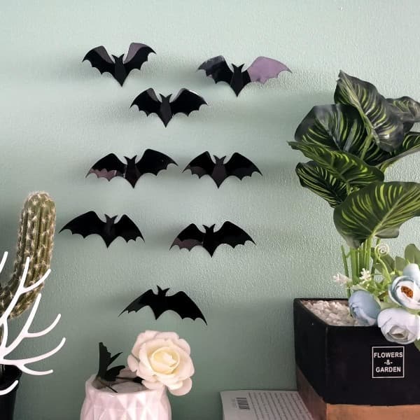 IC Halloween 3D-simulerende flash flagermus kort papir flagermus 36 sorte flagermus