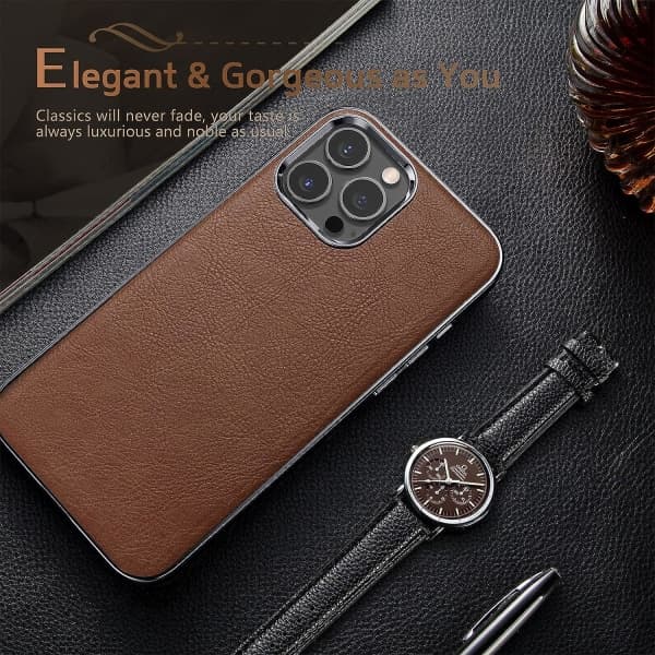 IC Designet til iPhone 13 Pro Max Cover, Premium Business Slim Classic Cover Blødt Greb - Brun