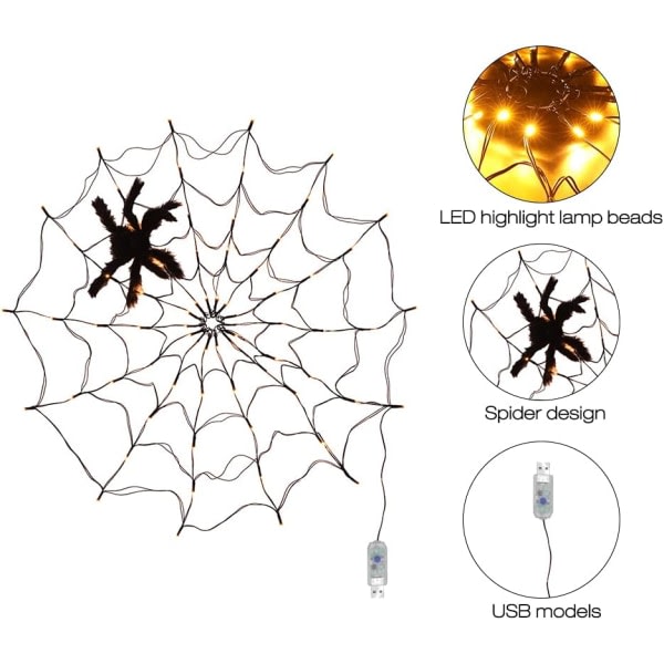 IC Halloween Spider Web Light med plyschspSLINdel, SLINomhSLUS och utomhSLUS skräck Halloween-tema, SLUSB med fjärrkontroll