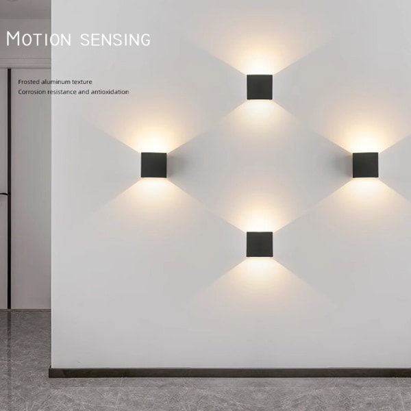 IC Inomhus LED-vägglampa med rörelsedetektor USB-laddningsbar vägglampa Sladdlös ytmontering för sovrum, korridor, svart x 1 färg