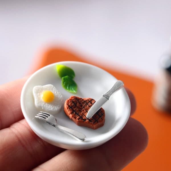Dukkehussæt Miniature, Mini Vin Steak Sæt til Køkken, Legetøj