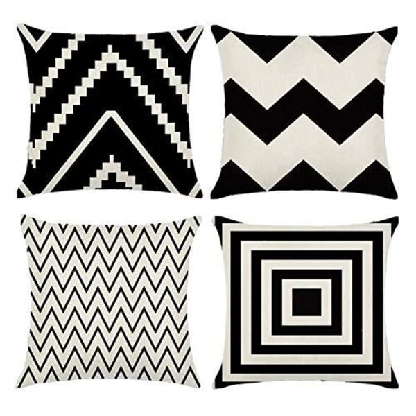 IC Fyrkantede Pyntekudde Trekk Bomullslin Hvit & Beige Striper Moderne Geometri Trykk Hjemmekudde Trekk 18 X 18 tommer, 4-pak (Stripe -1)