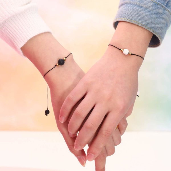 IC Bästa Vän Armband Par Armband för 2 Matchande Yin Yang Han och Hon Älskare Armband Smycken för Bff Vänskap Relation (Yin Yang-Stil 3)