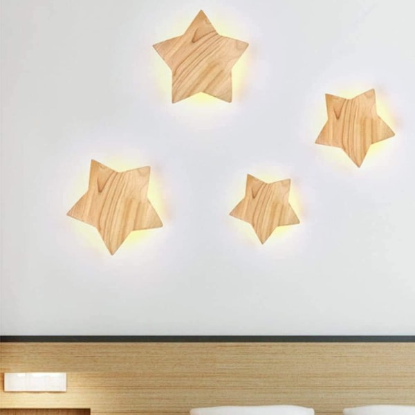 IC LED Wood Star Vägglampa Modern Creative Cartoon Vägglampa Nattljus Sänglampor för Baby Kids Sovrum Living