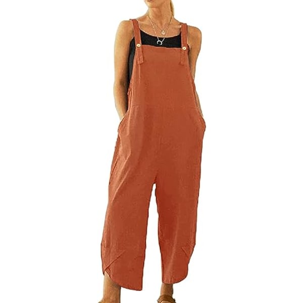 IC Dam Casual Lösa Långa Haklappbyxor Jumpsuits med Vida Ben Baggy Bomullsbyxor Overall med Fickor PZG