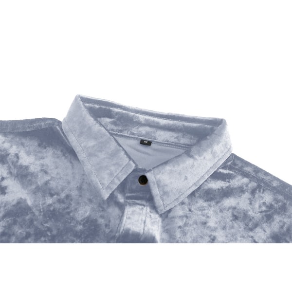 Klänningskjortor for män Sammet långärmade skjortor sliver 2XL