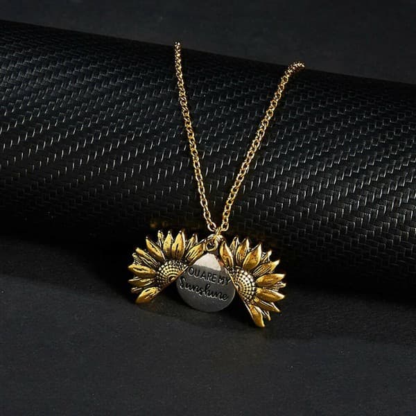 Dam You Are My Sunshine Öppningsbart Solros Hängsmycke Halsband, Guld