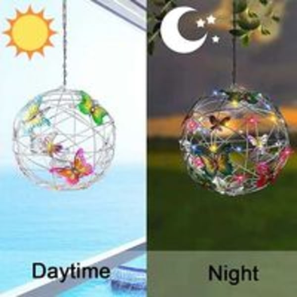 IC-sett med 2 dekorative hage-sommerfugl-lys Solcelledrevne hagelamper Henge-nett med sommerfugldekor