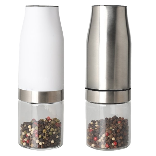 IG Elektrisk salt- og peberkværn - Gravity Salt and Pepper rustfrit stål + hvid