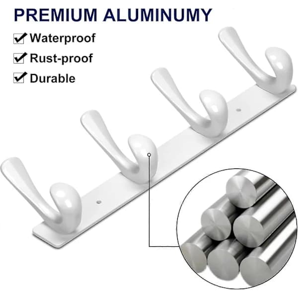 Wall Mounted Hook - Heavy Duty Wall Mounted Coat Rack in Solid Aluminum - Screws Attached Wall Hooks for Hat Towel Robes White White White