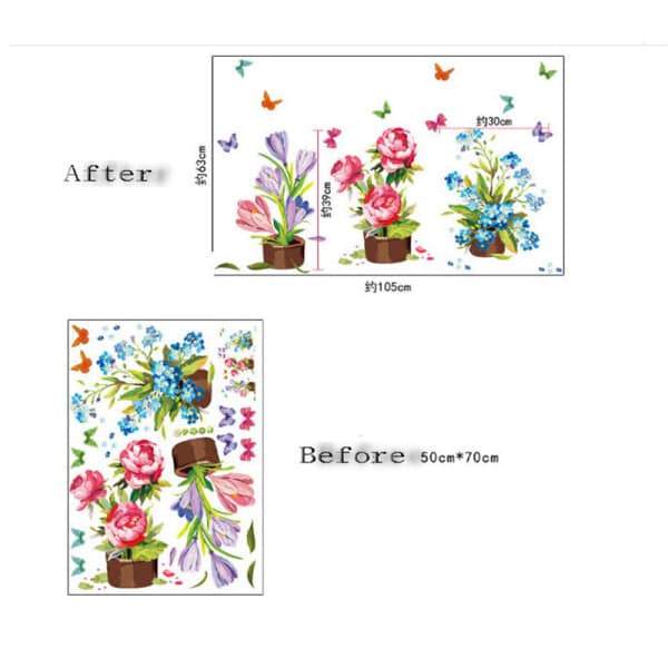 IC Unika handmålade väggdekaler i kruka Blomma Vinyldekaler R