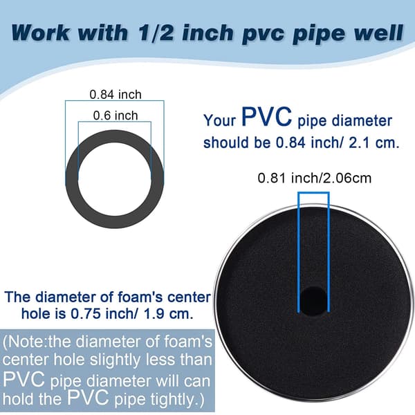 Kopdrejer skumindsatser, 8 stykker i 4 størrelser til 1/2 tomme PVC-rør, passer til 10 Oz til 40 Oz tumblere, sort