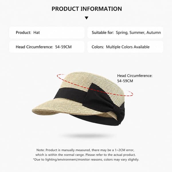 Solskjermhatt for kvinner i strå, polyester og papyrus, bred brem, justerbar snor, sammenleggbar for strandreiser, khaki
