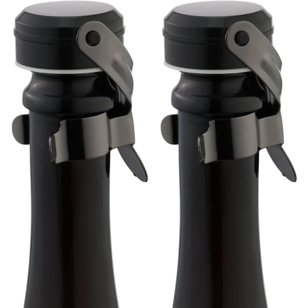 2-pak (svart) champagne- og vinflaskpropp i rostfritt stål