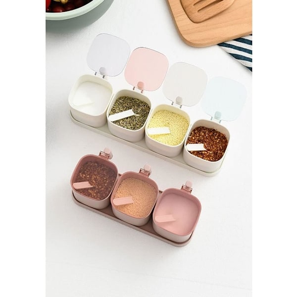 Kryddburk Transparent kryddburksset med sked, lock och sockerskål på bricka kök kryddbehållare