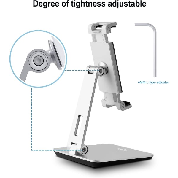 IC Tablethållare, justerbar i flera vinklar, robust tablethållare i aluminium, lämplig för 4''-14'' surfplatta/mobiltelefon