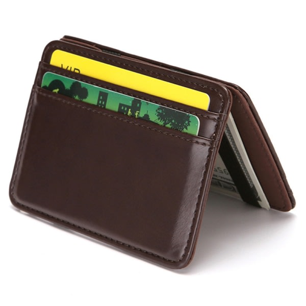 IC-tila Män Läder Magic Plånbok Ultratunn Kort Pengar Kontant Ca Brown
