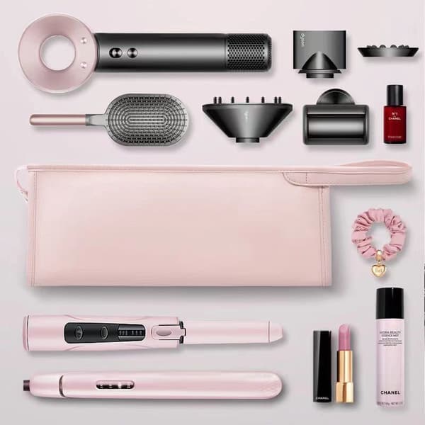 Necessär för Dyson hårfön/plattång - vattentät, dammtät, bärbar, rosa