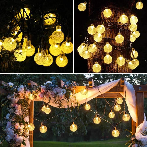 IC 2-pak 100 LED 32FT Krystal Globe Solstrenglys Udendørs, Vandafvisende Sollys Udendørs Dekorativ med 8 Lystilstande (Varmt Hvidt)