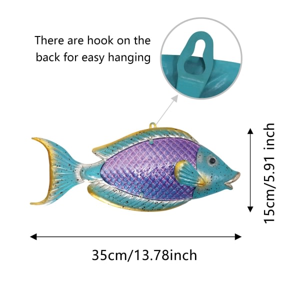 IC Handgjord metall fisk väggdekor glas hängande fisk vägg konst