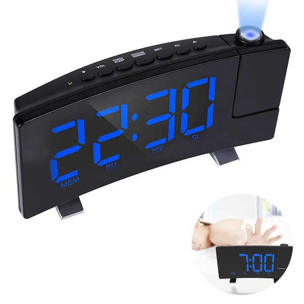 Digital väckarklocka, projektionsväckarklockor för sovrum med 4 dimmer, USB telefonladdare, 180 roterbar projektor