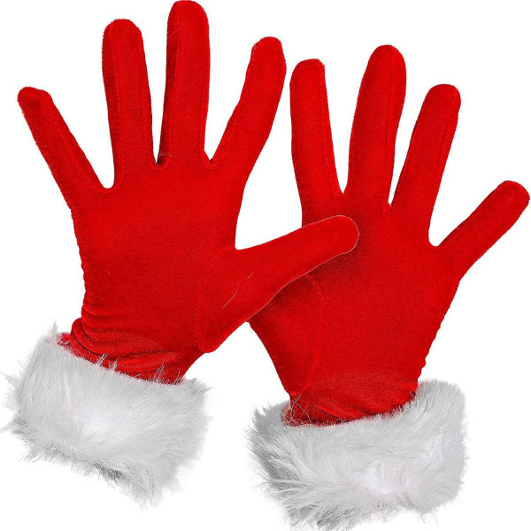 Jultomtehandskar, röda sammetshandskar med vit lurvig manschett Kid (ilman laskoksia)