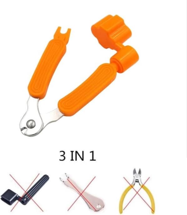 Gitarstemmeverktøy 3 i 1 | Multifunksjonell | Pinnedrager | Strengkutter | Stem gitar | Oransje