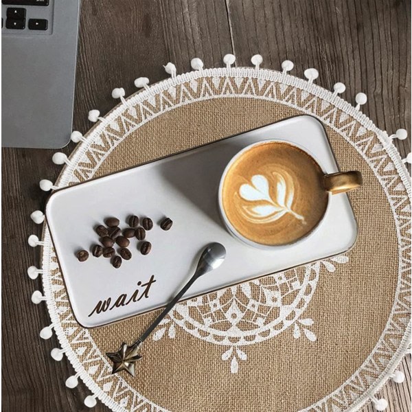 Set med 4 Boho Vevde Runde Bordsunderlegg Håndlagde Bordmatter Vevd Jute Kvastmatte Retro Borddekor Frans Bomull Kaffeunderlegg Vanntett (Boho Mix)