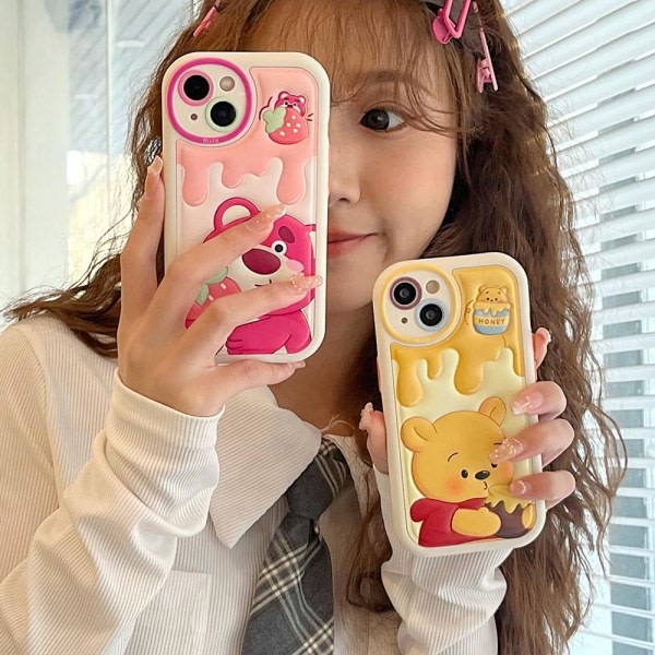 IC Kompatibel med iPhone 12 6.1'' Cute Case, Kawaii Phone Case TPU Läder Cute Bear Cartoon Case Mjukt gummi Stötsäkert beskyttelse