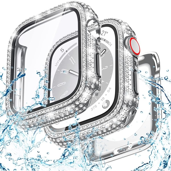 IC Goton 2 i 1 vattentätt Bling- case för Apple Watch 40 mm skärmskydd SE (2:a generationen) Series 6 5 4, Full Glitter Diamond Women 40 mm