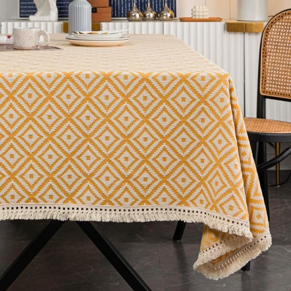 IC Rektangulär bordsduk tjock stickad Broderad texturerad frans bomull Linne Rektangulär duk för kök, 139,7 cm x 139,7 cm, 4 platser
