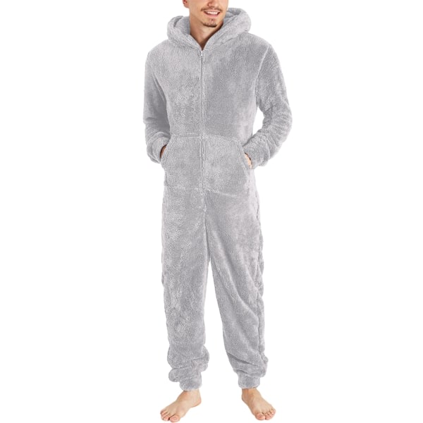 Jumpsuit för män gosig rolig lång pyjamas vinter varm plysch jumpsuit Grey(Man) XL