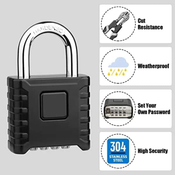 Combination Padlock, Large Outdoor Padlock [Easy One-Touch Unlock] High Security Weatherproof, Hidden Password Design S