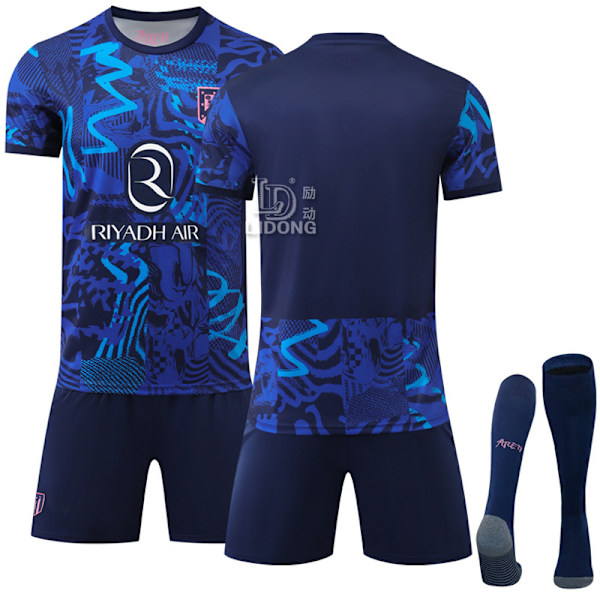 Atletico Madrid 2 bortedrakt nr. 19 Alvarez 7 Griezmann fotballdrakt ny blå sportsdrakt Size 7 with socks + protective gear #M