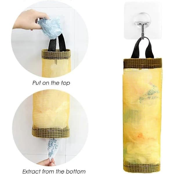 Plastic Bag Holder, 4 Pcs Foldable Household Breathable Hanging Mesh Bag Organizer with 4 Pcs Hooks for Home and Kitchen