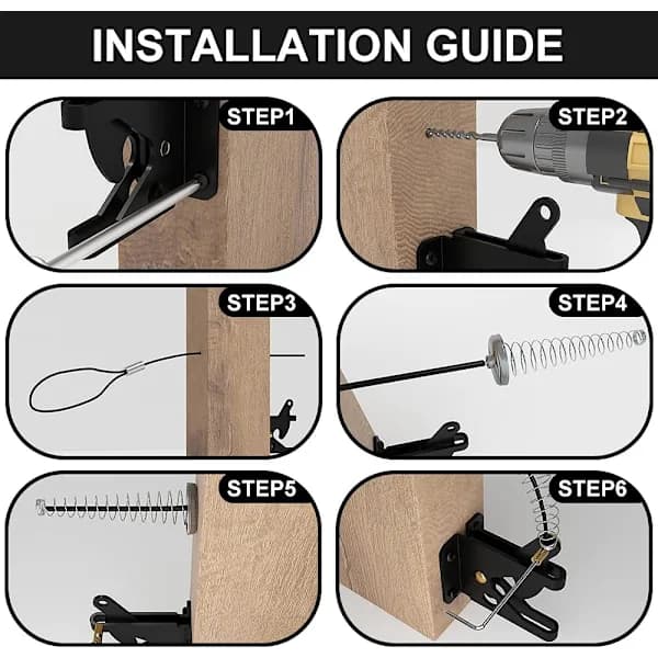 Self-locking carbon steel gate latch, black/lock post mounting with stainless steel spring cable pull