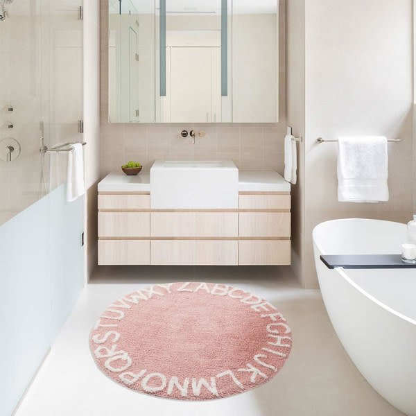 IG Rund ABC-matte for barn, alfabetet for barnerom, lekerom, soverom, rosa, 24 tommer