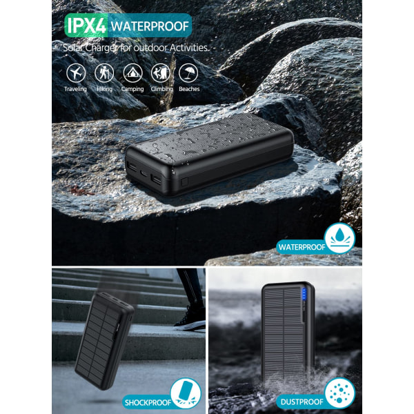 IC Solcelle Powerbank 30000mAh Oplader: Bærbar Powerbank