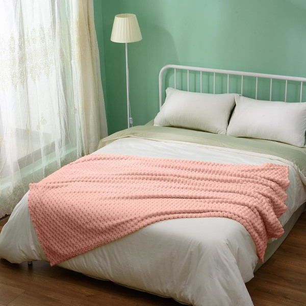 IC Flanell Fleecefilt (50x70 tum) Hexagon Jacquard Dekorativ Fuzzy Filtar för Hem, Camping och Resor, Rosa