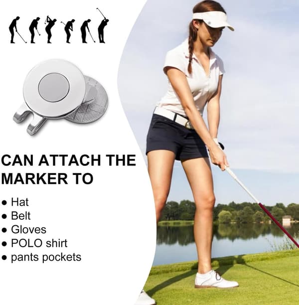 Magnetisk golfbollsmarkör med kepsclip, 3-pack zinklegeringsclips med stark magnet för golfare, golftillbehörspresent, silver