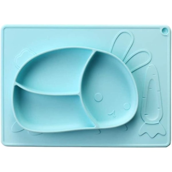 Kanin silikonplatta med inbyggd bordsunderlägg för småbarn - Bpa-fri 3-rutnätsuppdelad matning IC