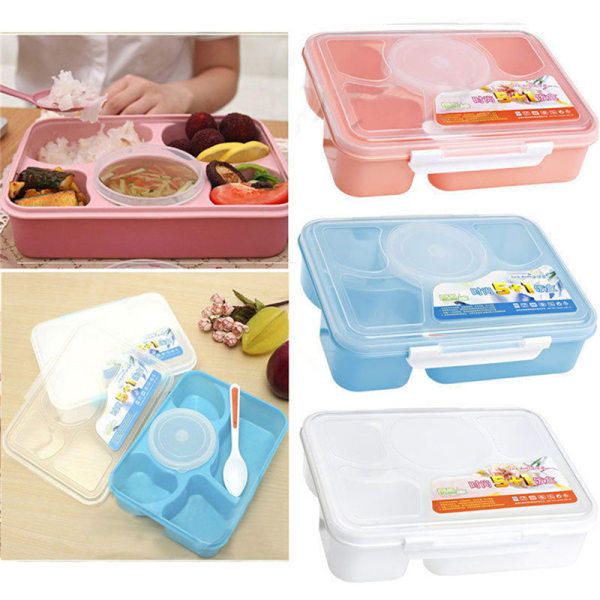 IC Ny mikrobølgeovn Bento Lunchbox + Sked Bestikk Picknick Innhold Blå