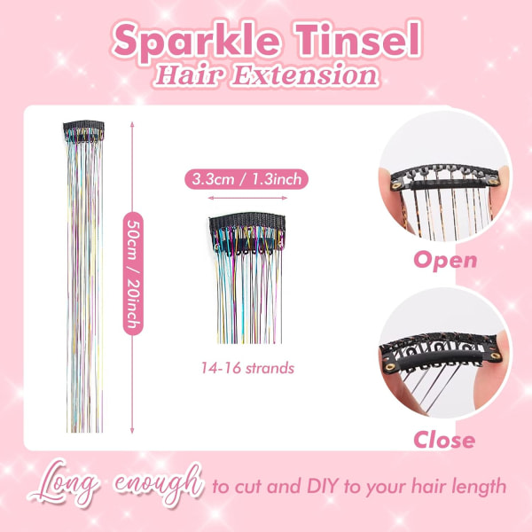 IC Clip in Hair Tinsel Kit, pakke med 6 st Glitter Fairy Tinsel Hair Extensions 20 tums glänsande hår glitter Värmebeständig (färgglad)