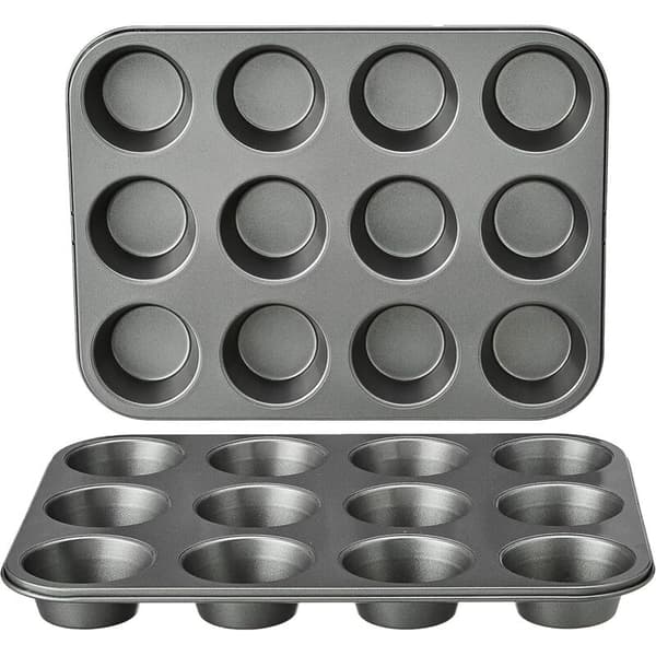 Pyöreät tarttumattomat hiiliteräsmuffinssipellit, 2 kpl, harmaa