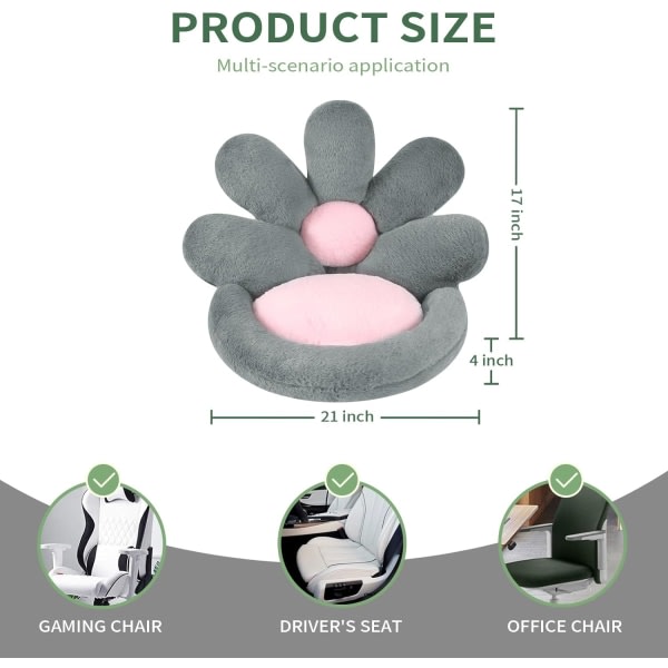 IC Blomformad Sittdyna Bekväm Kawaii Gaming Stolsdyna 19 tum (Ca 48,3 cm) Kontorsgolvkudde för inredning i sovrummet Grå