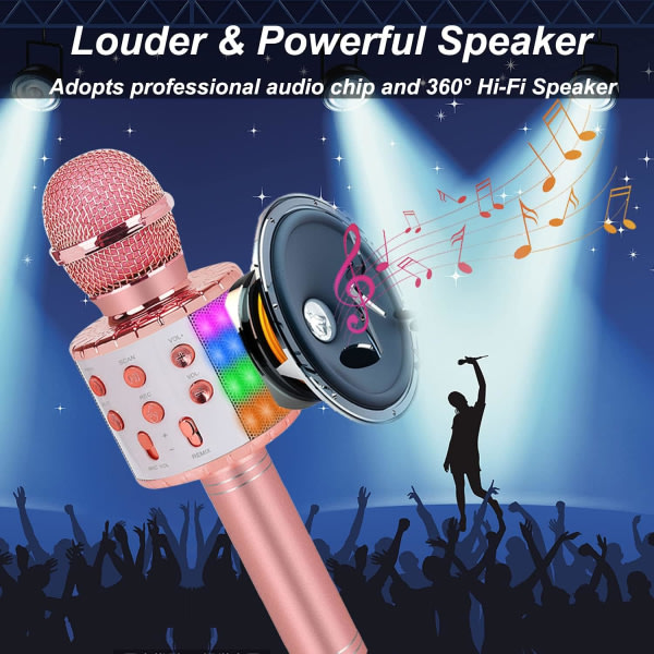 IC Leksaker för flickor Karaoke Mikrofon - Bärbar trådlös Bluetooth Karaoke Mic maskin med ficklampor, 3 4 5 år gammal flicka Födelsedagspresenter