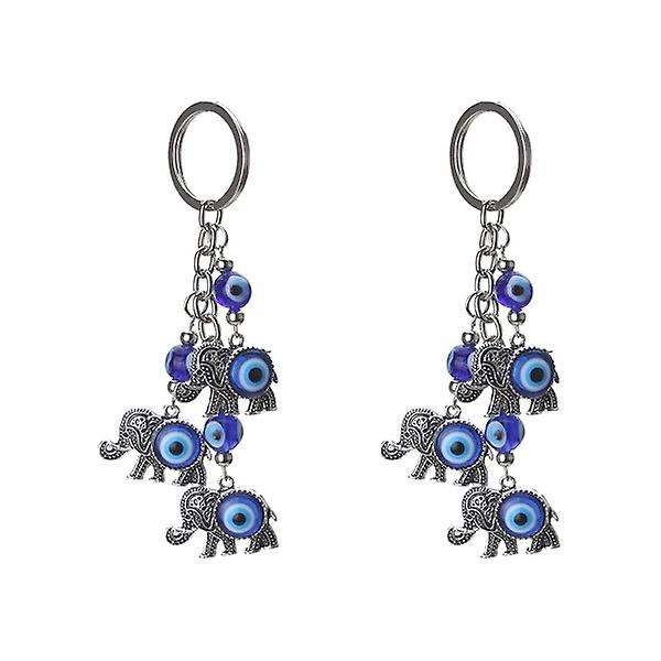 3 stk Bilnøglering Elefantnøglering Blå Øje Taske Nøglekæde Legering Nøglering (12X3CM, 2 stk) IC