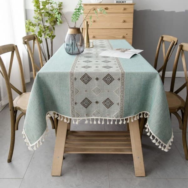 IC Rektangulær pletsikker dug Broderet linned bomuldsdug Elegant trykte duge i kinesisk stil (rektangulær/oval, 140 x 180 cm)